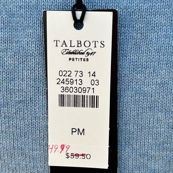 NWT TALBOTS cable knit blue heather sweater sMP cotton/poly/wool blend Soft! - Picture 3 of 6